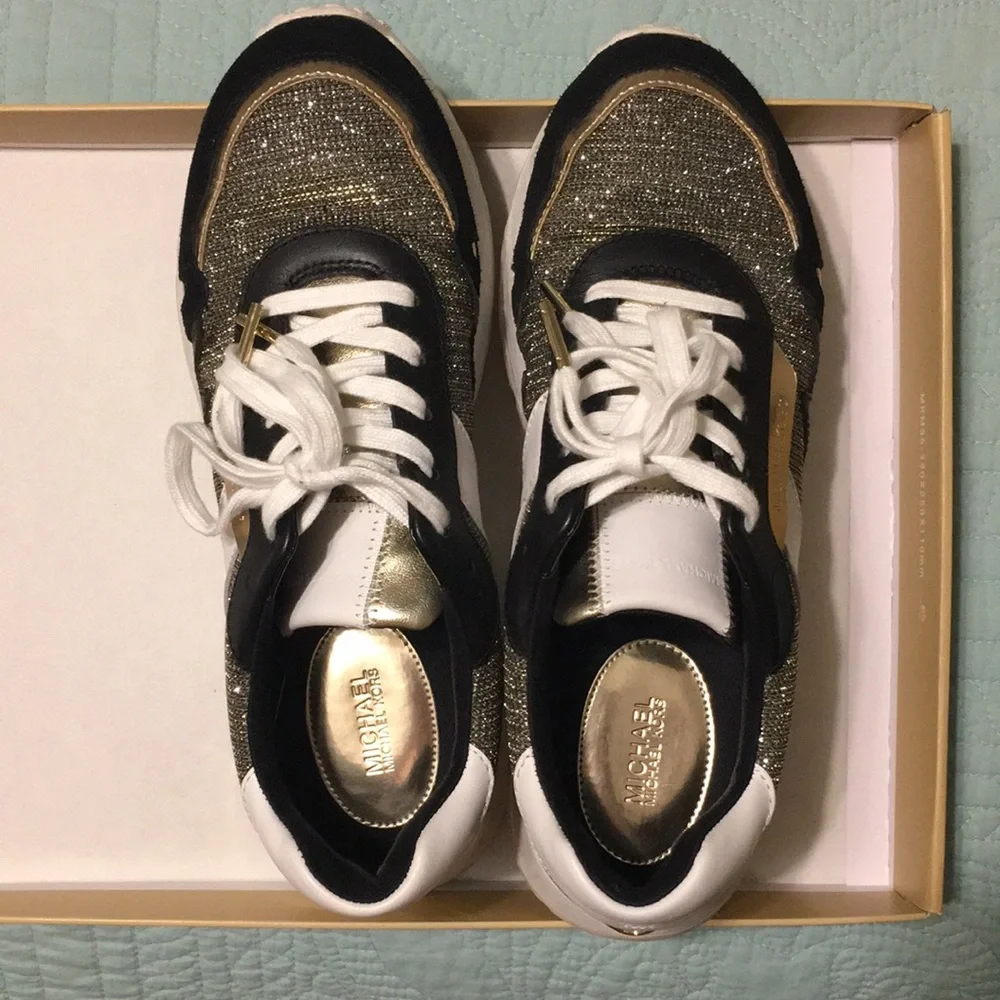 Michael Kors Gold and Black Monroe Trainers - Picture 6 of 10
